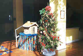 A Jamaican Christmas tree, and a rapidly melting gingerbread house